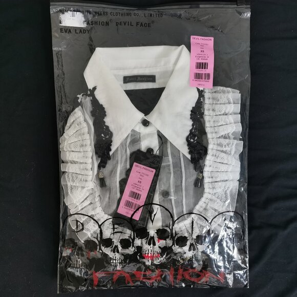 Devil Fasion, Black & White Cross Top. XS - Picture 5 of 5